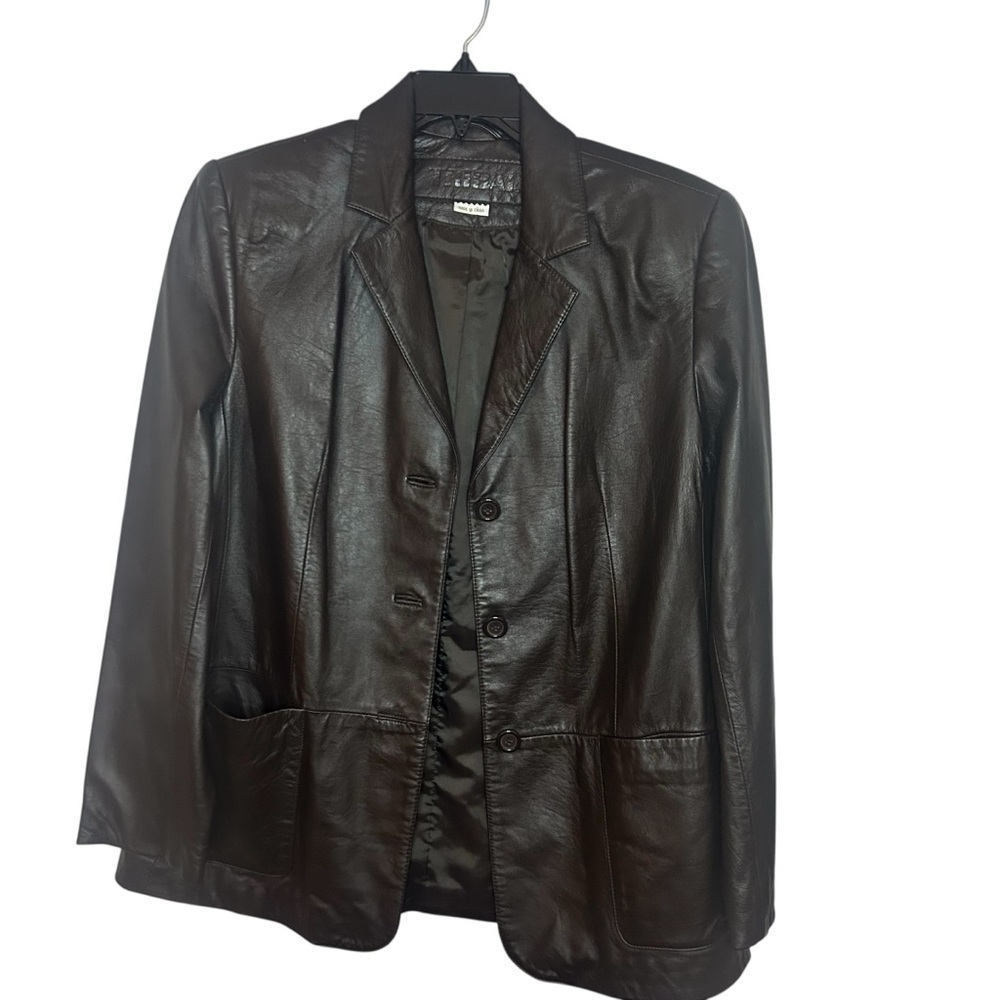Tribal Genuine Leather Blazer Jacket Women’s Size 10 Brown Classic Lined Coat - Picture 4 of 12
